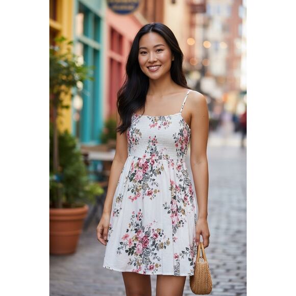 Angie 100% Rayon Sun Dress Short Flowy floral size Small - Picture 1 of 7